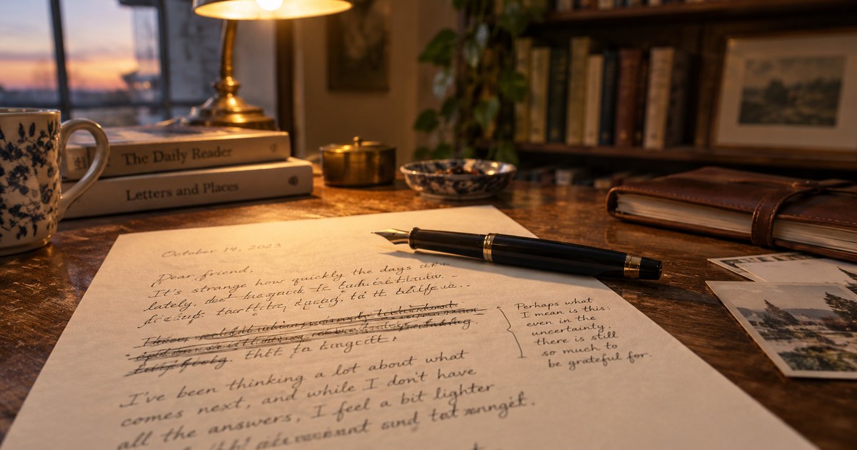 A handwritten letter with a line rewritten in the margin