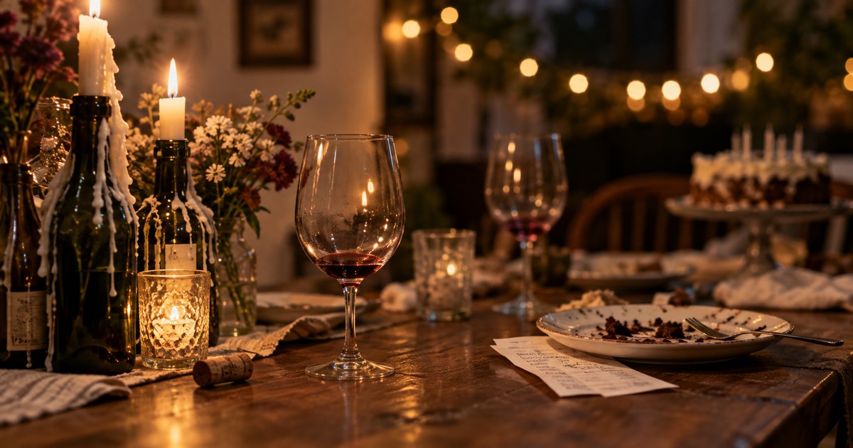 A folded receipt beside a burned-down candle at a dinner table