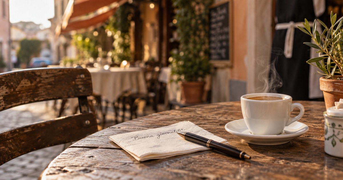 A folded napkin with handwriting on a cafe table